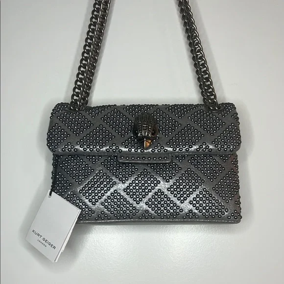 Kurt Geiger Studded Grey Shoulder Bag - Picture 2 of 12